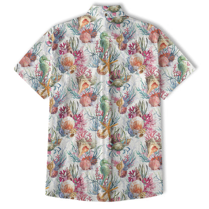 Ocean Animals Hawaiian Button Up Shirt, Sea Hawaii Shirt
