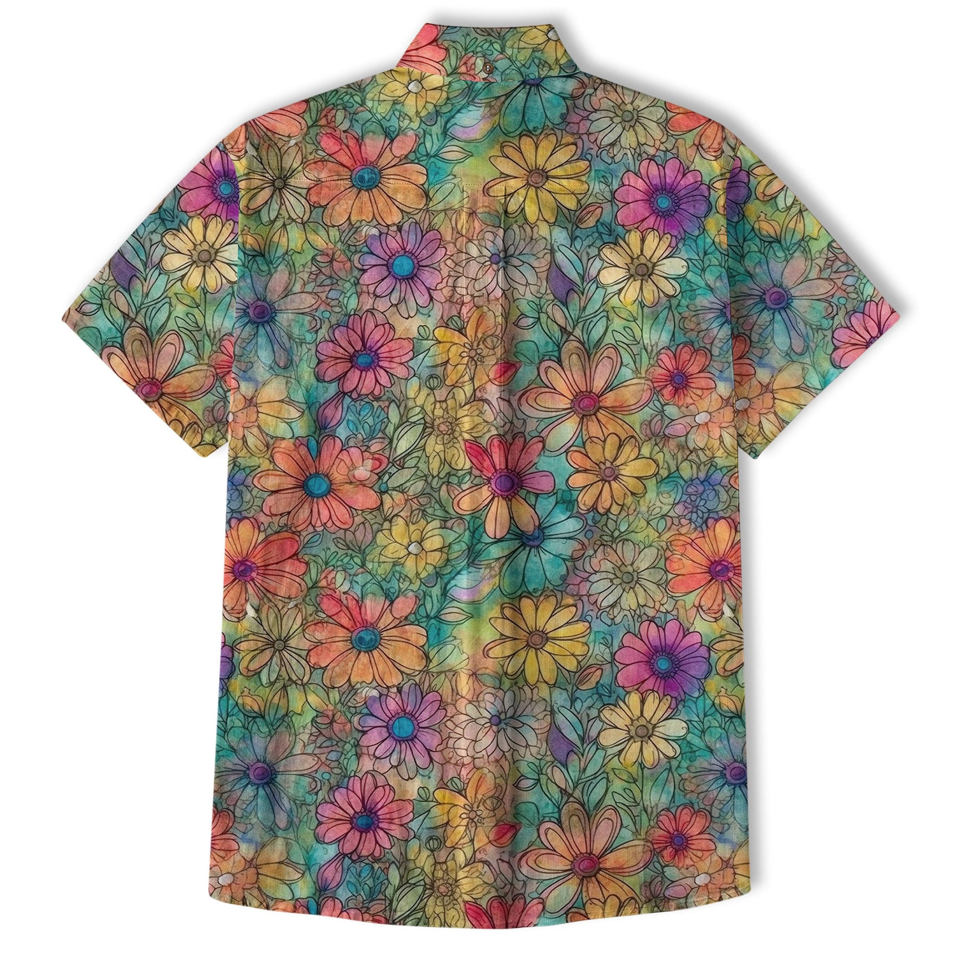 Colorful Hippie Flowers Patterns Hawaii Shirt, Groovy Floral Pattern Hawaiian Shirt for Men Women
