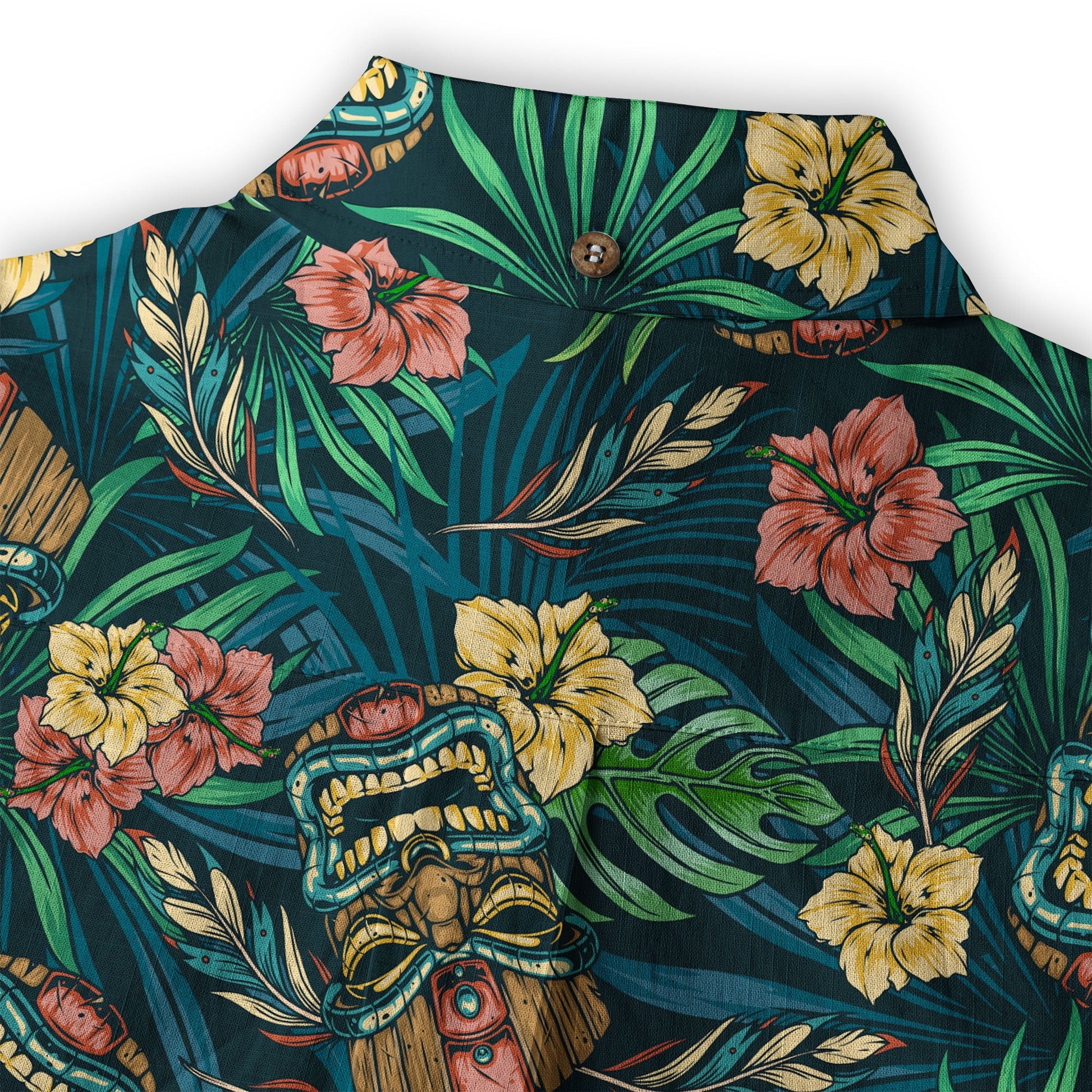 Tropical Tiki Mask Hawaiian Shirts, Flamingo Hawaii Button Down Shirt