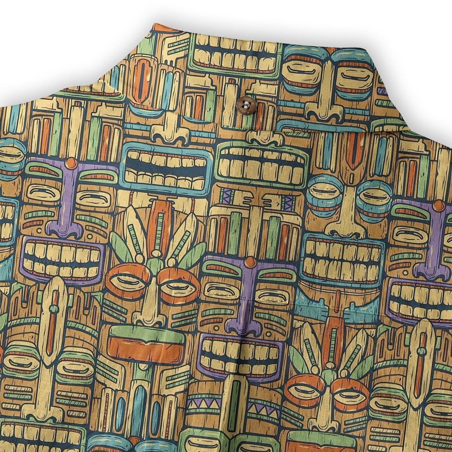 Tropical Tiki Mask Hawaiian Shirts, Flamingo Hawaii Button Down Shirt