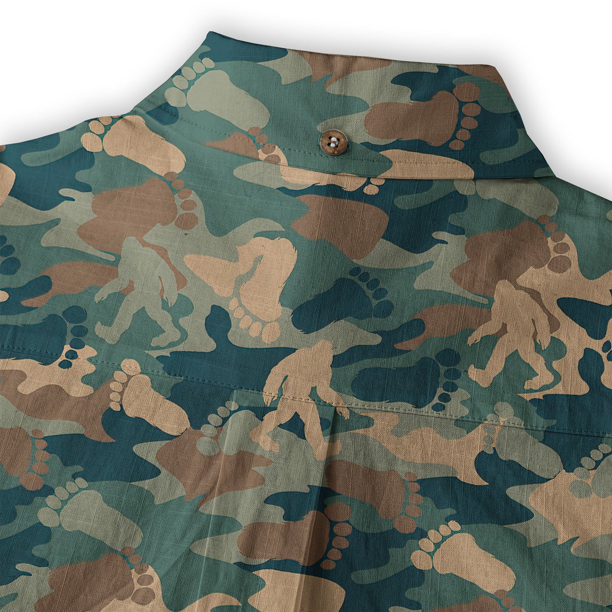 Camo Bigfoot Hibiscus Sasquatch Summer Beach Aloha Short Sleeve Button Down Hawaiian Shirt