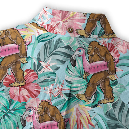 Bigfoot Tropical Hawaiian Shirt, Bigfoot Button-Up Shirt, Sasquatch Bigfoot Shirt, Summer Beach Shirt