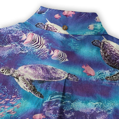 Turtle Mens Hawaiian Shirt, Turtle Casual Button Down Short Sleeve Aloha Hawaii Shirt