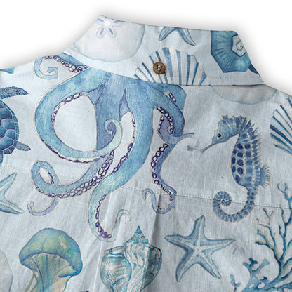 Turtle Hawaiian Shirt for Men, Ocean Animals Hawaiian Shirt