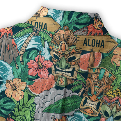 Tiki Mask Pattern Hawaiian Shirt, Aloha Floral Pattern Shirt