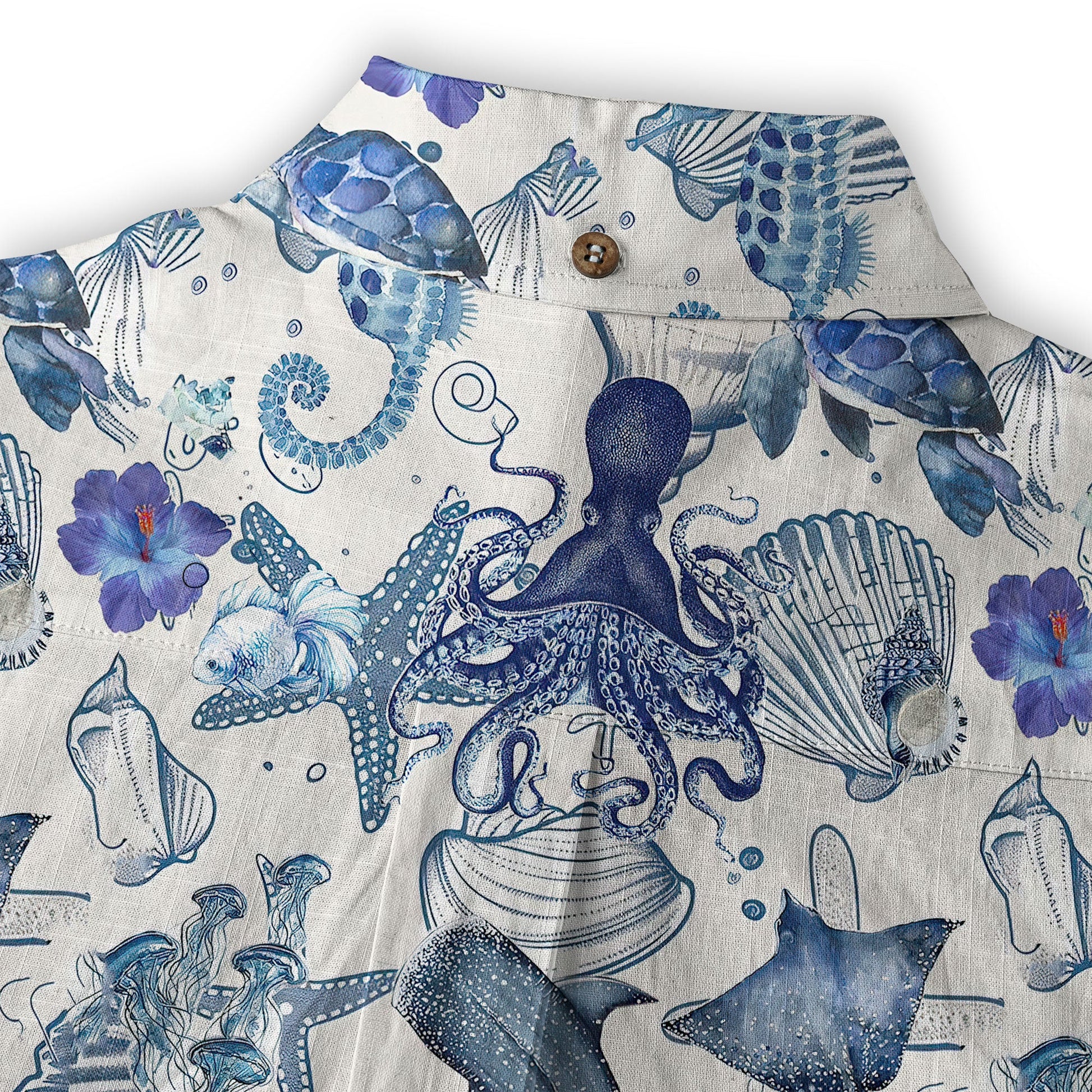 Vintage Ocean Print Hawaiian Shirts for Men Women, Sea Animal Aloha Summer Beach Shirt