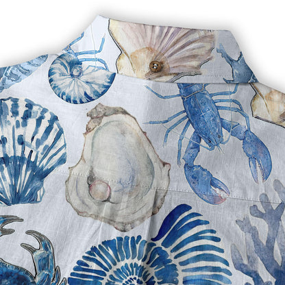 Vintage Ocean Print Hawaiian Shirts for Men Women, Sea Animal Aloha Summer Beach Shirt