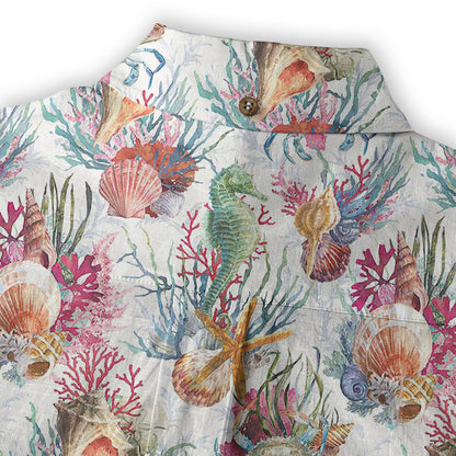 Ocean Animals Hawaiian Button Up Shirt, Sea Hawaii Shirt