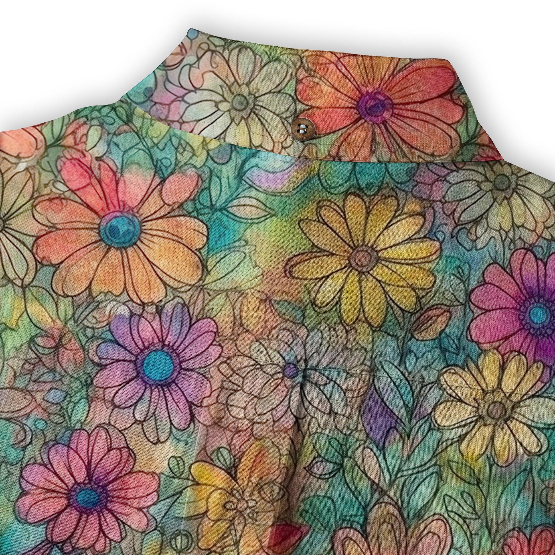Colorful Hippie Flowers Patterns Hawaii Shirt, Groovy Floral Pattern Hawaiian Shirt for Men Women