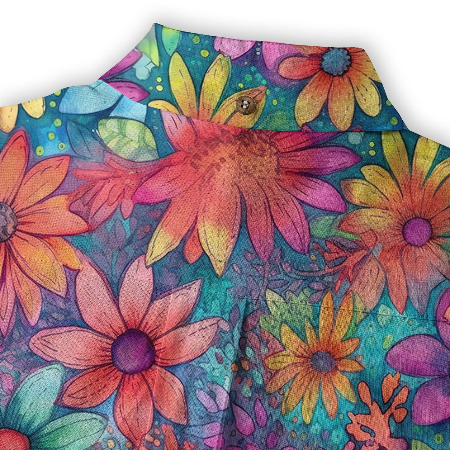 Colorful Hippie Flowers Patterns Hawaii Shirt, Groovy Floral Pattern Hawaiian Shirt for Men Women