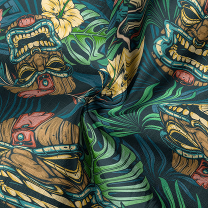 Tropical Tiki Mask Hawaiian Shirts, Flamingo Hawaii Button Down Shirt