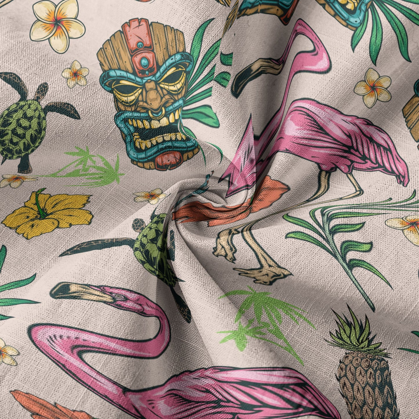 Tropical Tiki Mask Hawaiian Shirts, Flamingo Hawaii Button Down Shirt