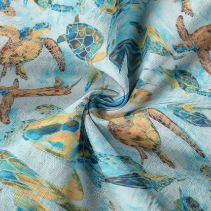 Turtle Floral Aloha Beach Shirt, Blue Ocean Turtle Hawaii Shirt