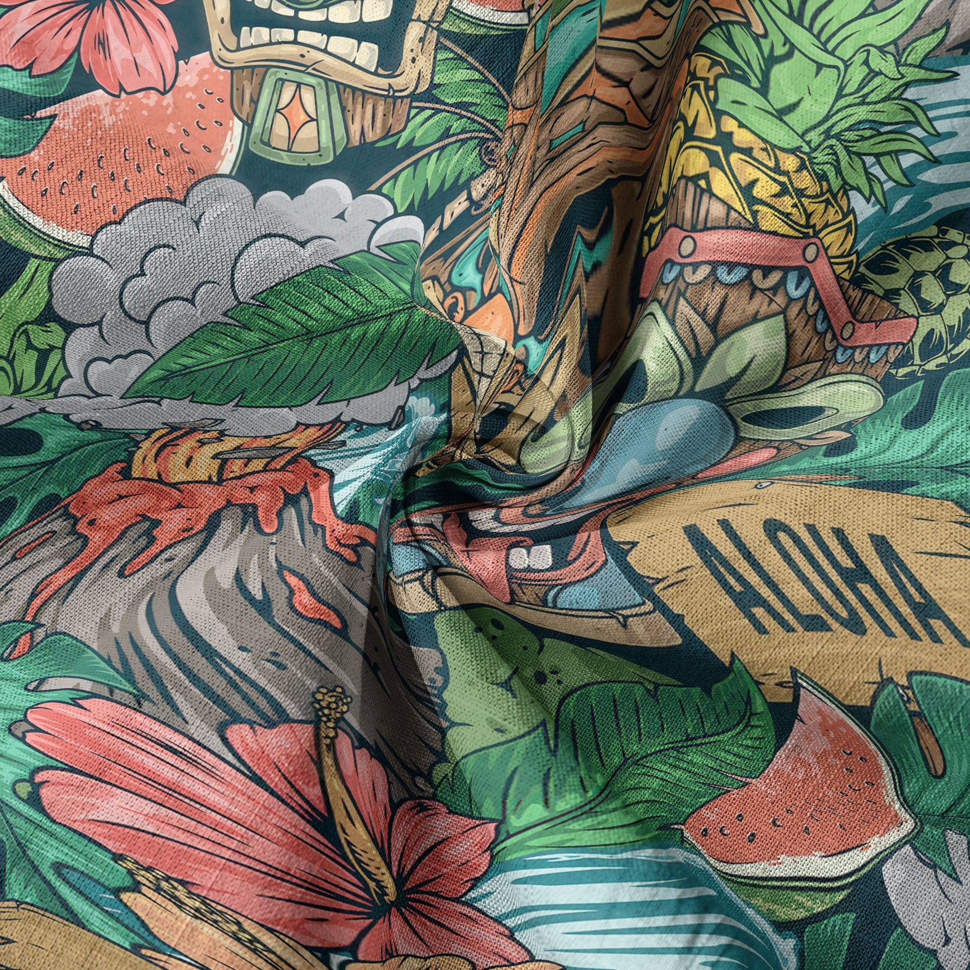 Tiki Mask Pattern Hawaiian Shirt, Aloha Floral Pattern Shirt