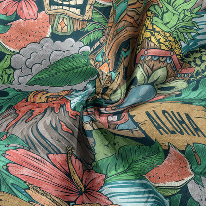 Tiki Mask Pattern Hawaiian Shirt, Aloha Floral Pattern Shirt