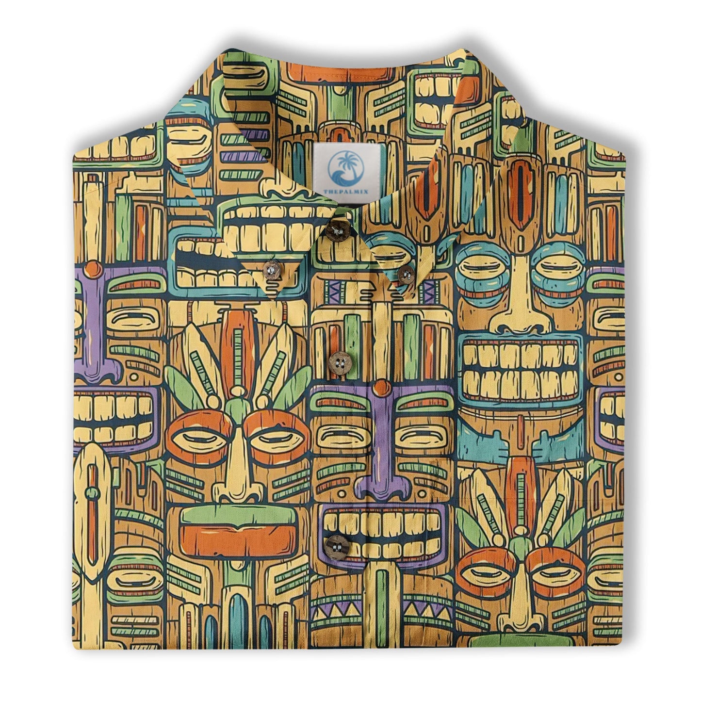 Tropical Tiki Mask Hawaiian Shirts, Flamingo Hawaii Button Down Shirt
