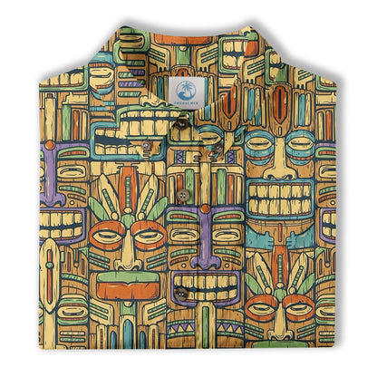 Tropical Tiki Mask Hawaiian Shirts, Flamingo Hawaii Button Down Shirt