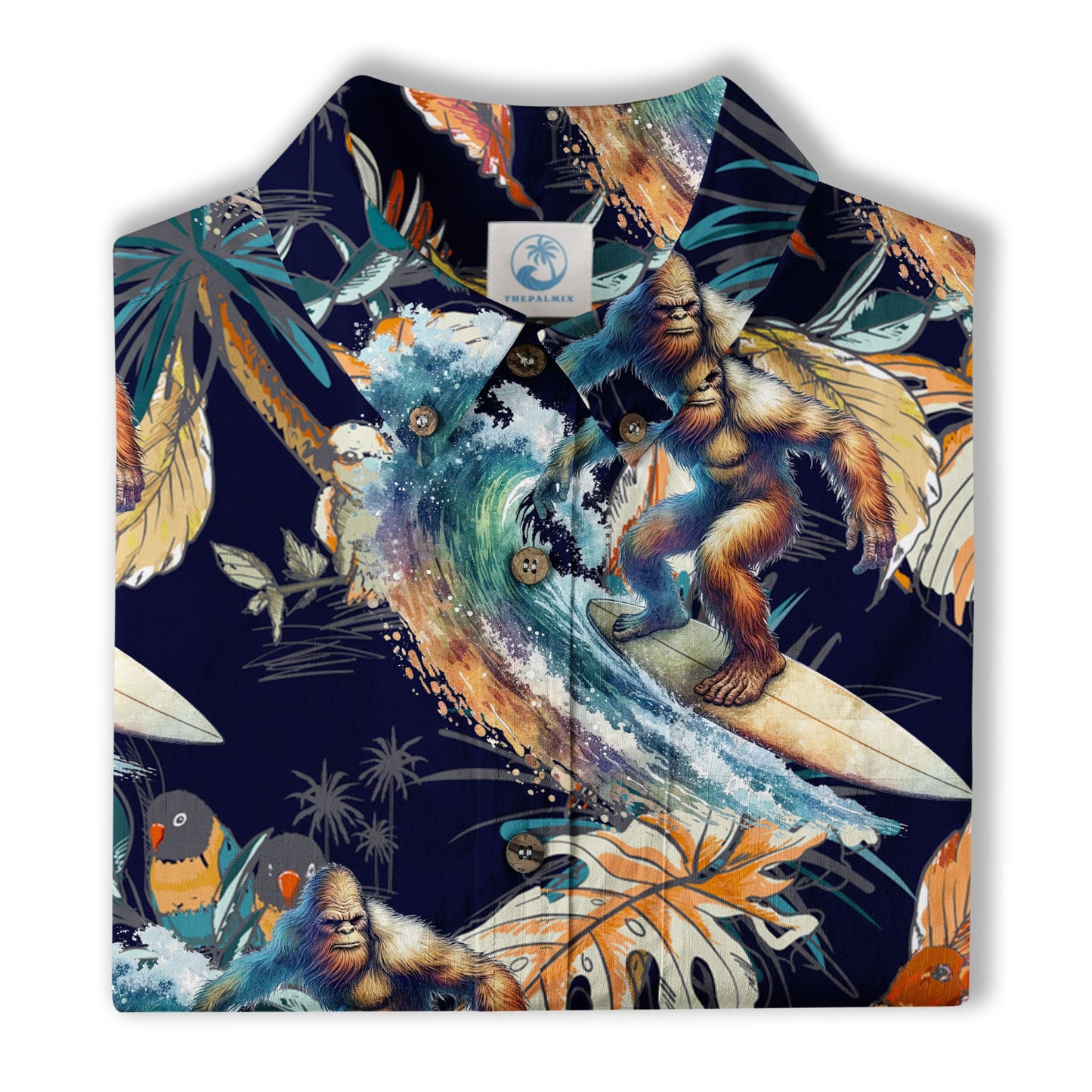 Camo Bigfoot Hibiscus Sasquatch Summer Beach Aloha Short Sleeve Button Down Hawaiian Shirt