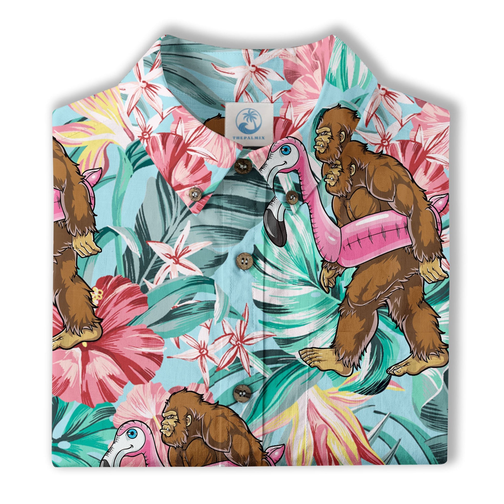 Bigfoot Tropical Hawaiian Shirt, Bigfoot Button-Up Shirt, Sasquatch Bigfoot Shirt, Summer Beach Shirt