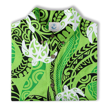 Turtle Floral Aloha Beach Shirt, Green Polynesian Ocean Turtle Shirt