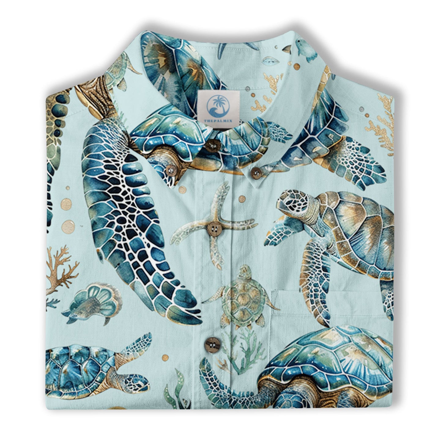 Blue Tribal Sea Turtle Hawaiian Shirt, Aloha Tropical Summer Beach Button Up Shirt