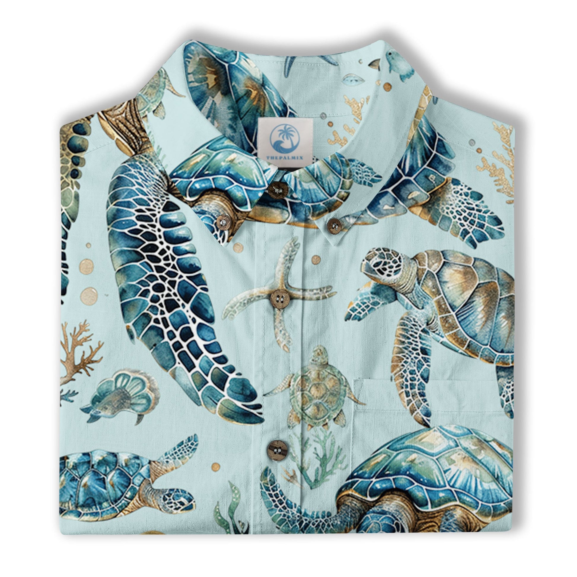 Blue Tribal Sea Turtle Hawaiian Shirt, Aloha Tropical Summer Beach Button Up Shirt
