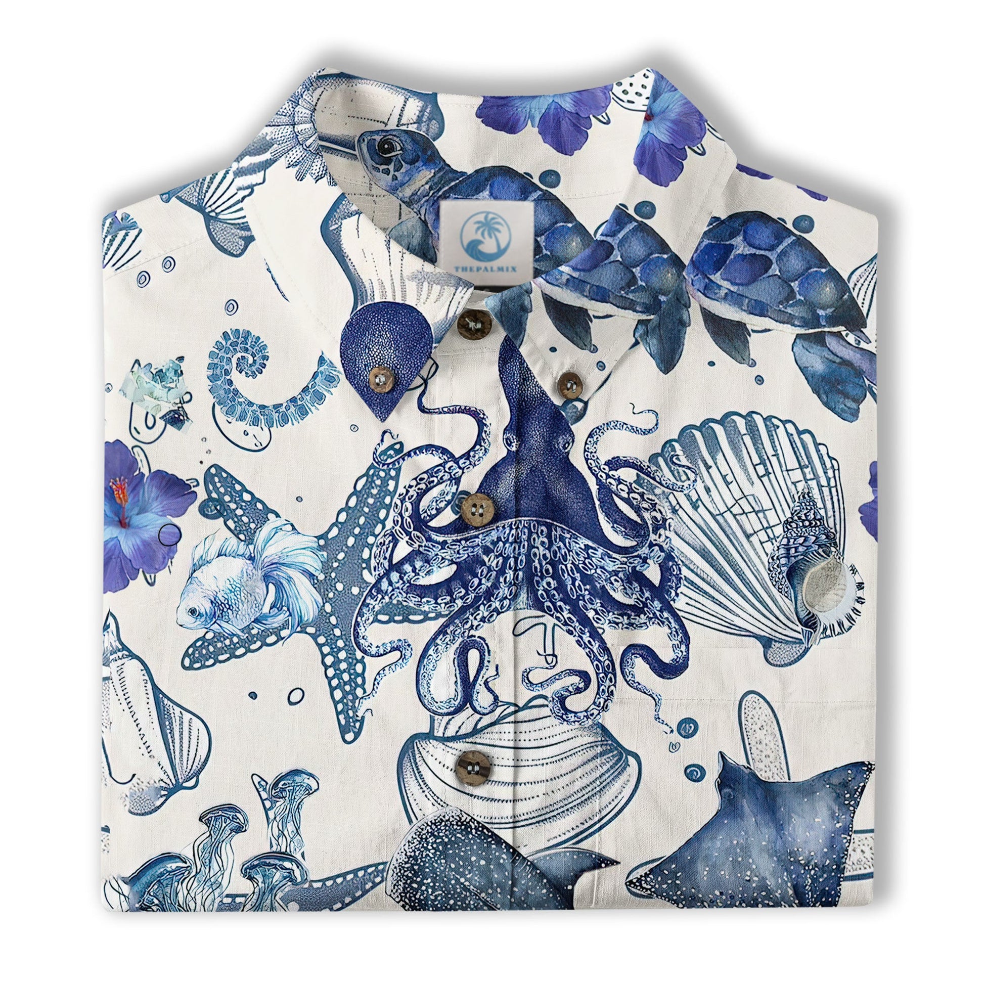 Vintage Ocean Print Hawaiian Shirts for Men Women, Sea Animal Aloha Summer Beach Shirt