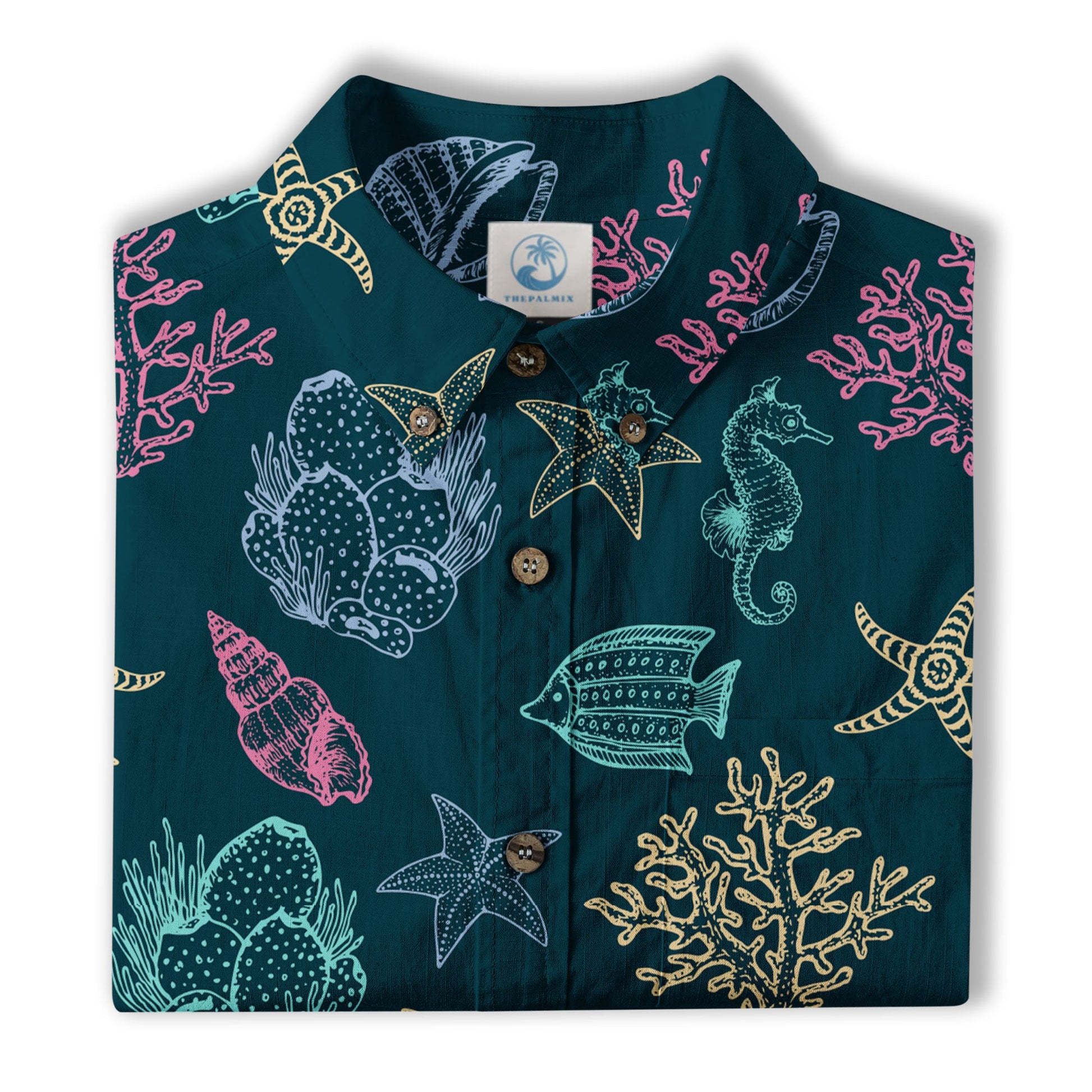 Vintage Ocean Print Hawaiian Shirts for Men Women, Sea Animal Aloha Summer Beach Shirt