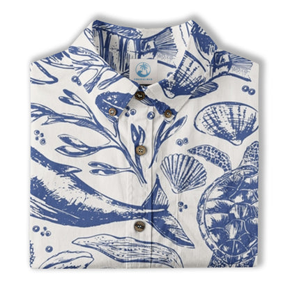Ocean Animals Women's Hawaiian Shirt, Ocean Aloha Hawaiian Print