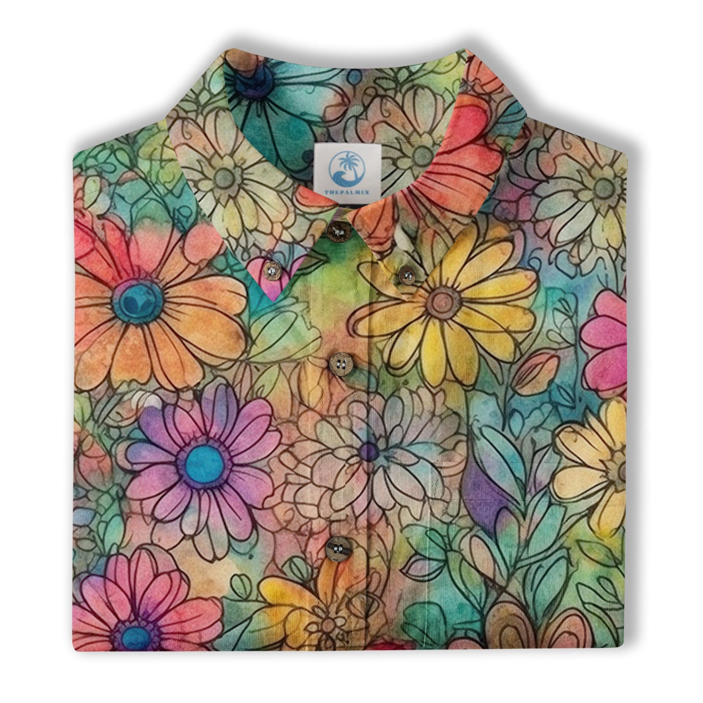Colorful Hippie Flowers Patterns Hawaii Shirt, Groovy Floral Pattern Hawaiian Shirt for Men Women