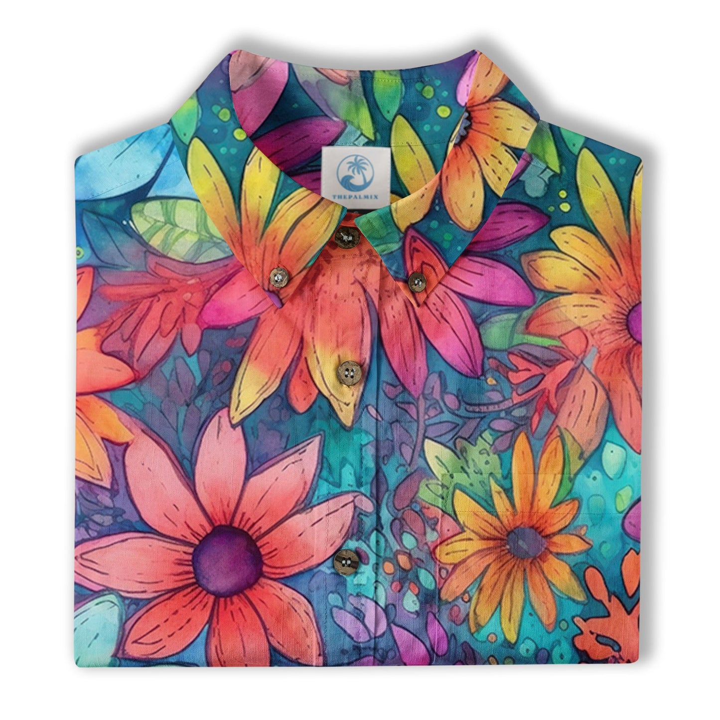 Colorful Hippie Flowers Patterns Hawaii Shirt, Groovy Floral Pattern Hawaiian Shirt for Men Women