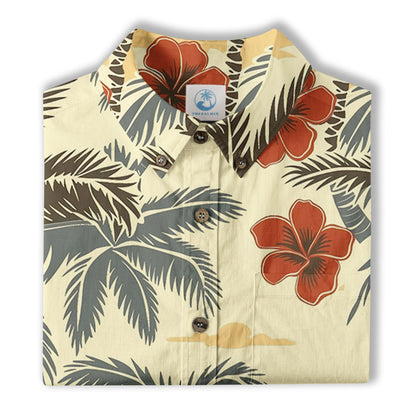 Retro Hibiscus Flowers Aloha Hawaii Shirt, Floral Hawaiian Button Up Shirt