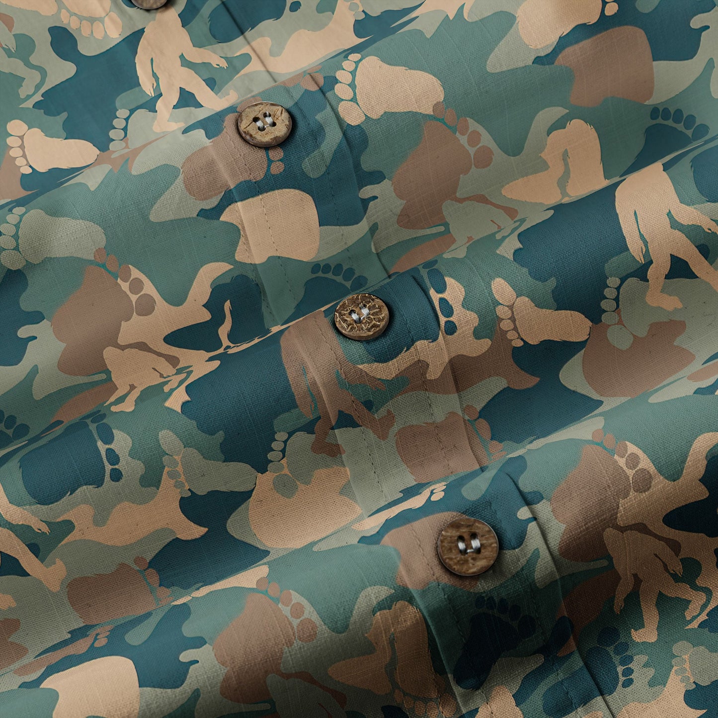 Camo Bigfoot Hibiscus Sasquatch Summer Beach Aloha Short Sleeve Button Down Hawaiian Shirt