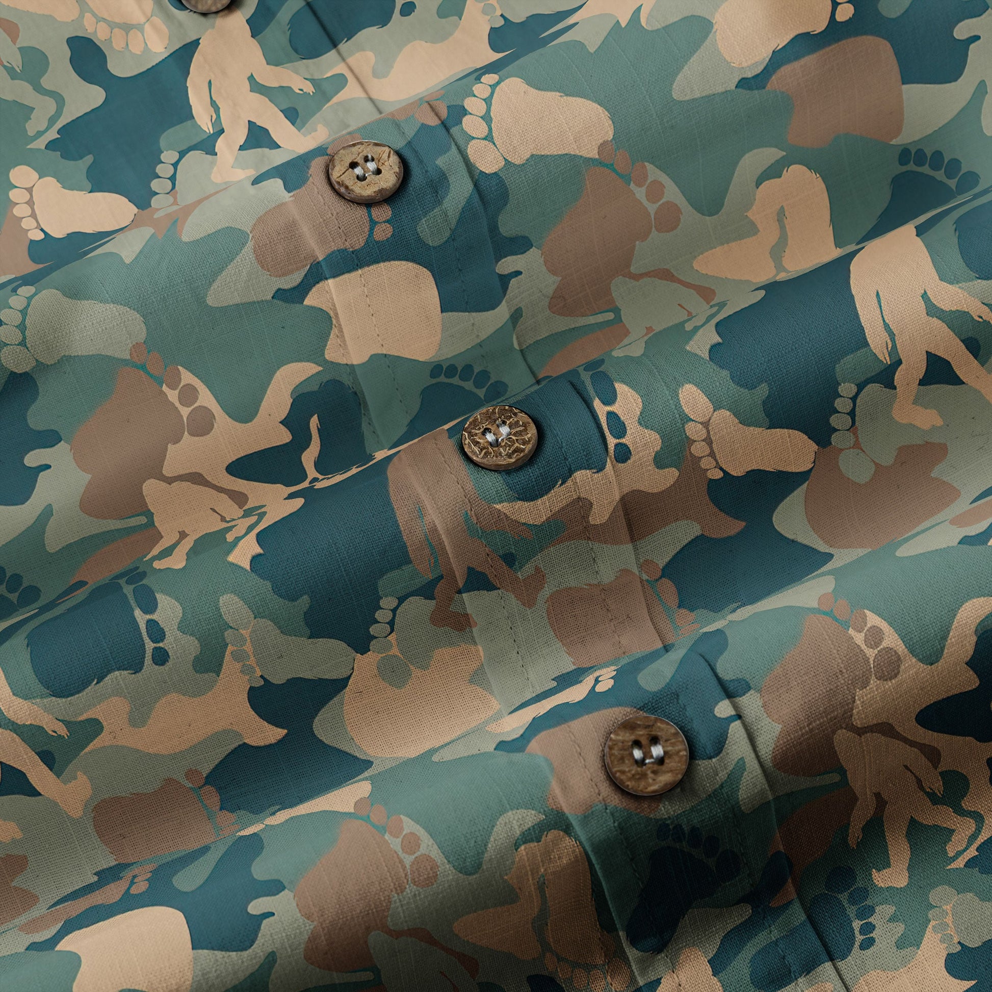 Camo Bigfoot Hibiscus Sasquatch Summer Beach Aloha Short Sleeve Button Down Hawaiian Shirt