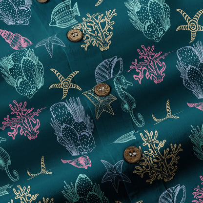 Vintage Ocean Print Hawaiian Shirts for Men Women, Sea Animal Aloha Summer Beach Shirt