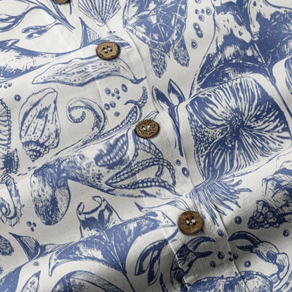 Ocean Animals Women's Hawaiian Shirt, Ocean Aloha Hawaiian Print