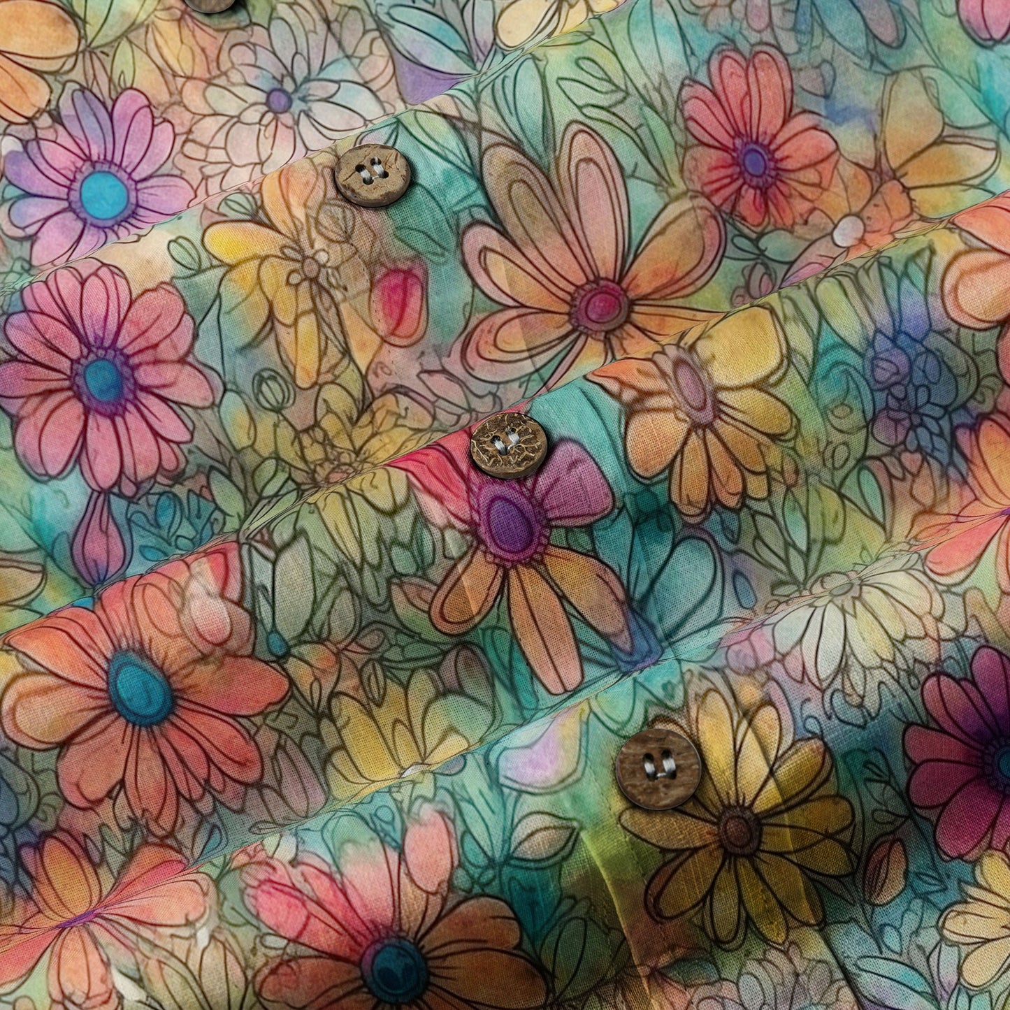 Colorful Hippie Flowers Patterns Hawaii Shirt, Groovy Floral Pattern Hawaiian Shirt for Men Women
