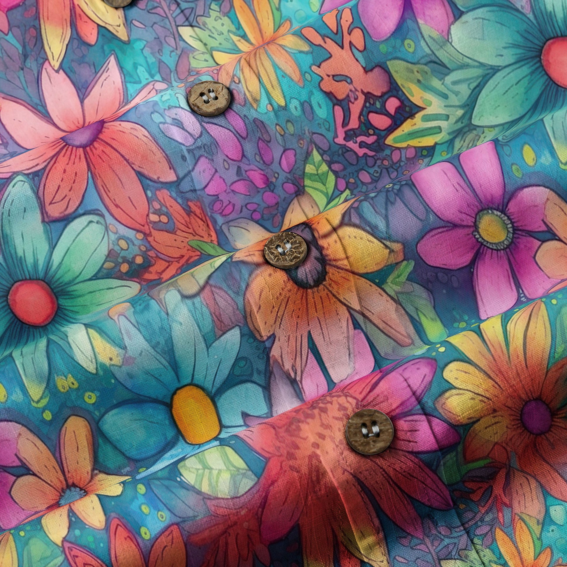 Colorful Hippie Flowers Patterns Hawaii Shirt, Groovy Floral Pattern Hawaiian Shirt for Men Women