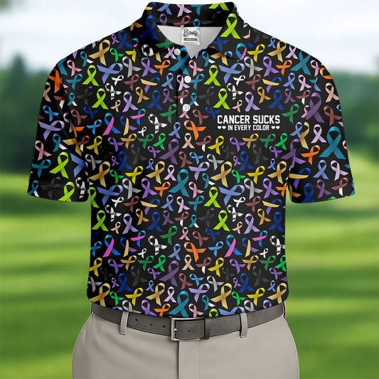 Cancer Sucks In Every Color Golf Tops For Men, Mens Golf Polo Shirts