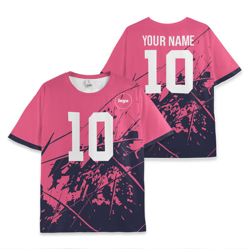 Custom Team Abstract Pink and Navy Pattern Soccer Jersey
