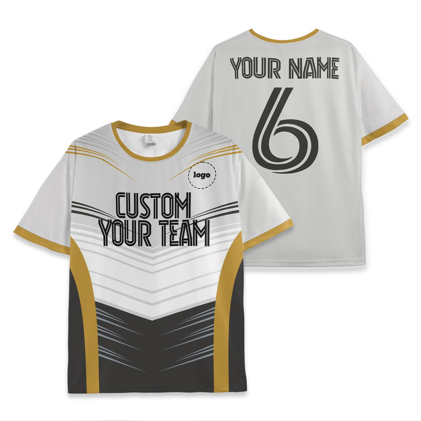 Custom Team Futurist White and Gold Soccer Jersey