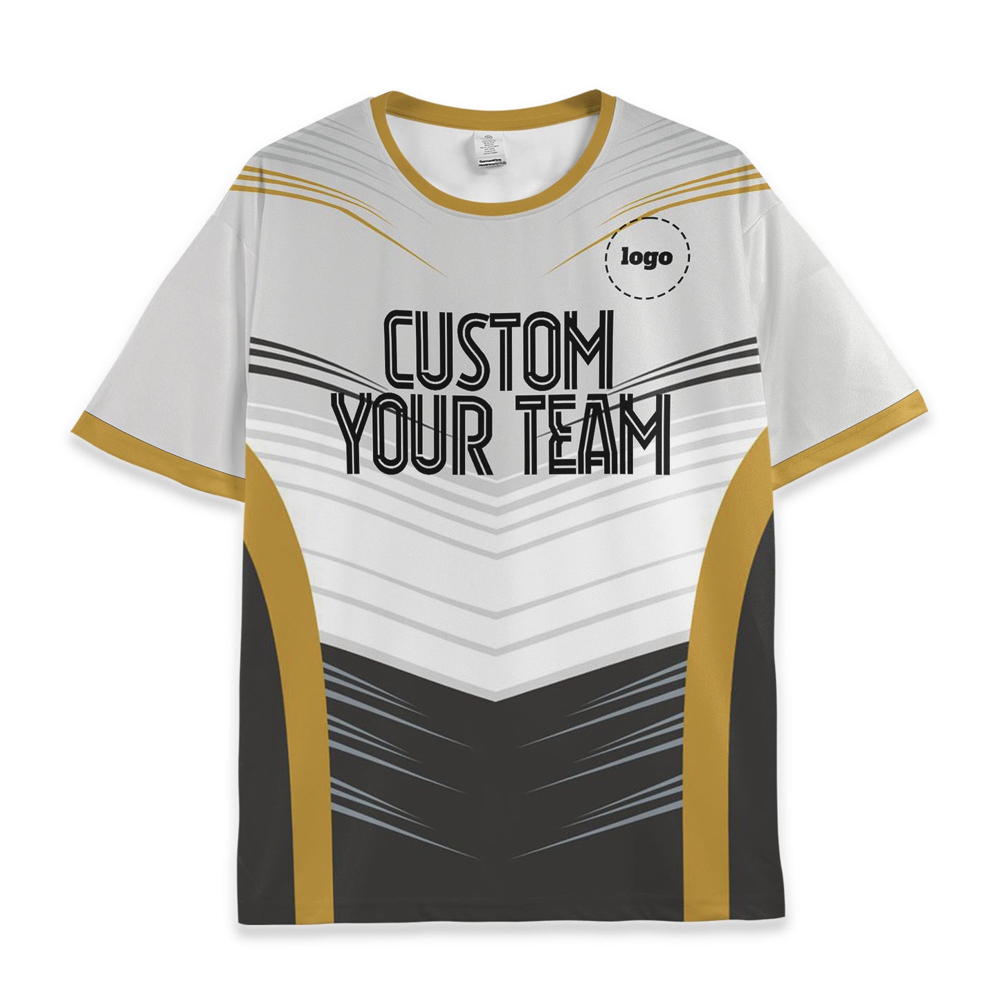 Custom Team Futurist White and Gold Soccer Jersey