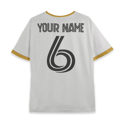 Custom Team Futurist White and Gold Soccer Jersey