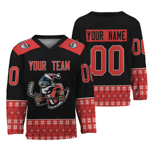 Personalize Christmas Hockey Noel Awesome Black And Red Hockey Jersey
