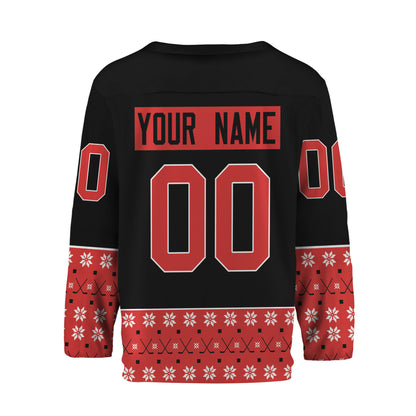 Personalize Christmas Hockey Noel Awesome Black And Red Hockey Jersey