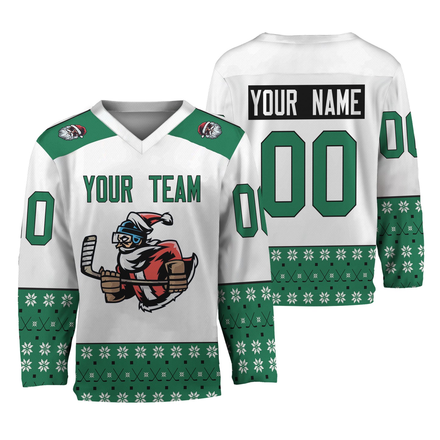 Personalize Christmas Hockey Noel Awesome Green And White Hockey Jersey