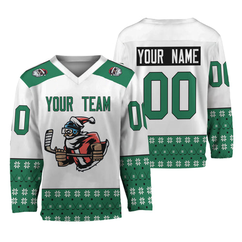 Personalize Christmas Hockey Noel Awesome Green And White Hockey Jersey