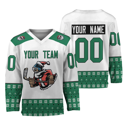 Personalize Christmas Hockey Noel Awesome Green And White Hockey Jersey