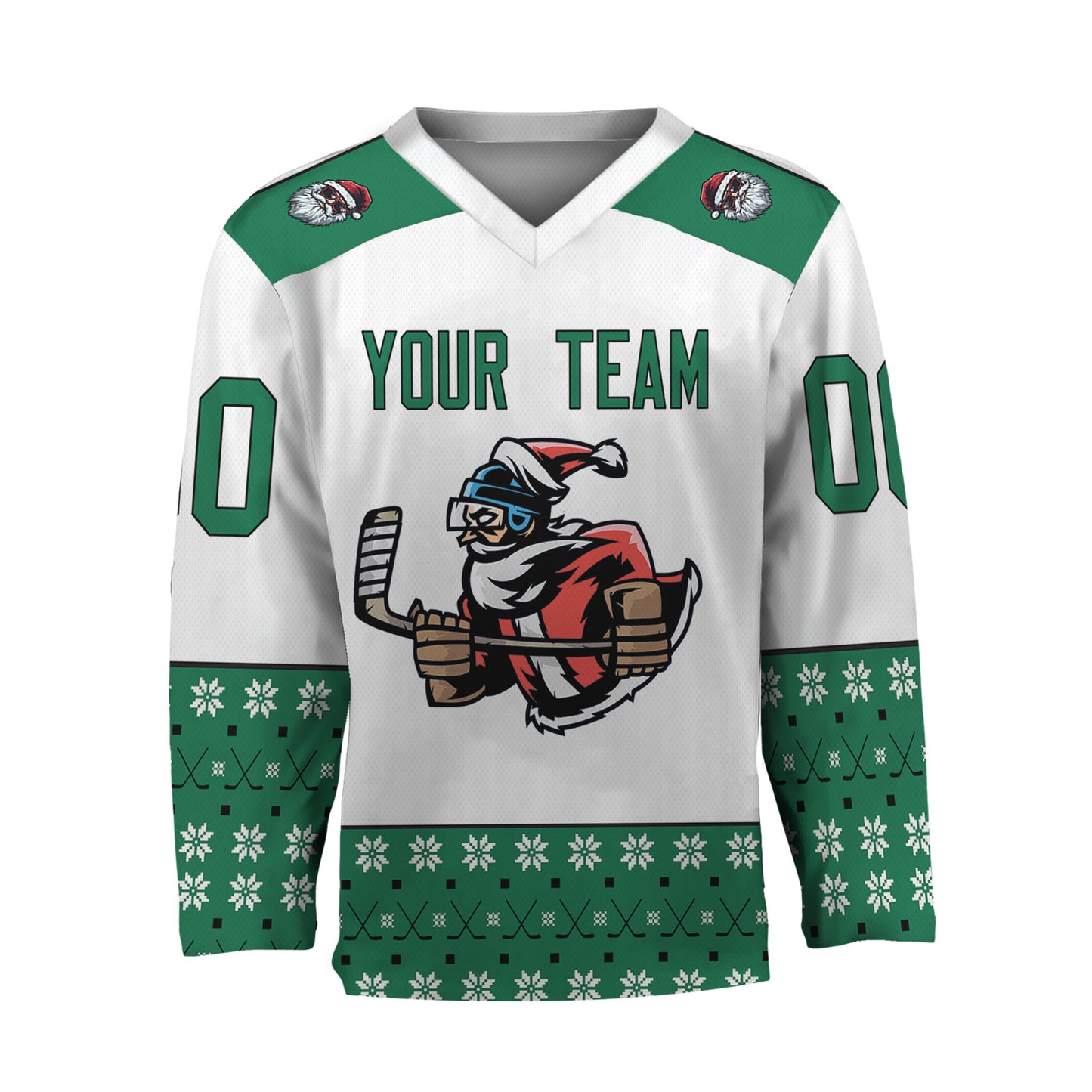 Personalize Christmas Hockey Noel Awesome Green And White Hockey Jersey