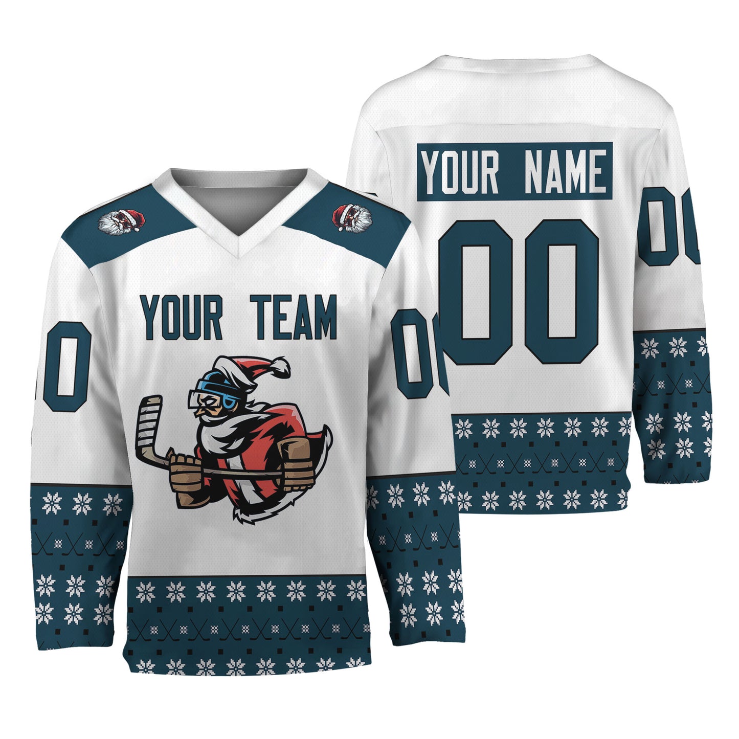 Personalize Christmas Hockey Noel Awesome Navy And White Hockey Jersey